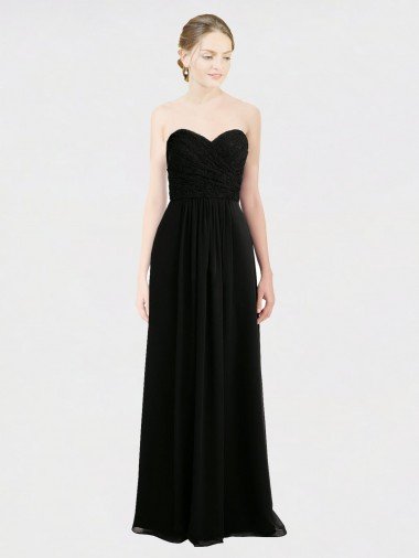 Sydney Long Strapless Lace Bodice Bridesmaid Dress with Sweetheart Neckline and Criss-Cross Pleats