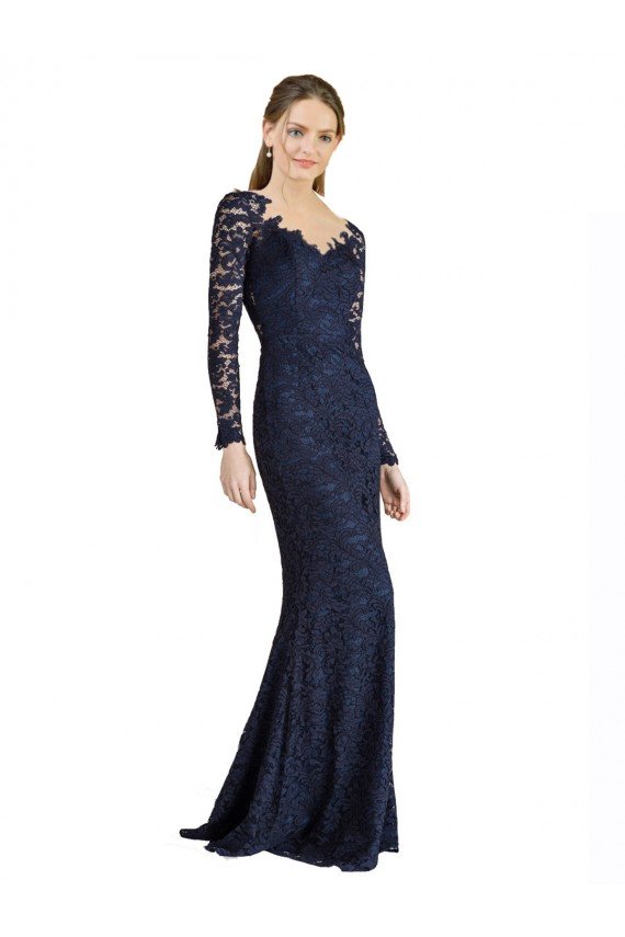 Sydney Illusion Long Sleeves Lace Bridesmaid Dress / Prom Dress with Sheer Keyhole Back