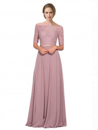 Sydney Off the Shoulder Lace Crop Top A-Line Chiffon Bridesmaid Dress / Prom Dress