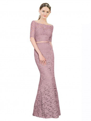 Sydney Short Sleeves Crop Top Mermaid Lace Bridesmaid Dress / Prom Dress
