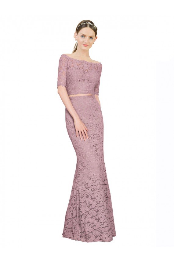 Sydney Short Sleeves Crop Top Mermaid Lace Bridesmaid Dress / Prom Dress