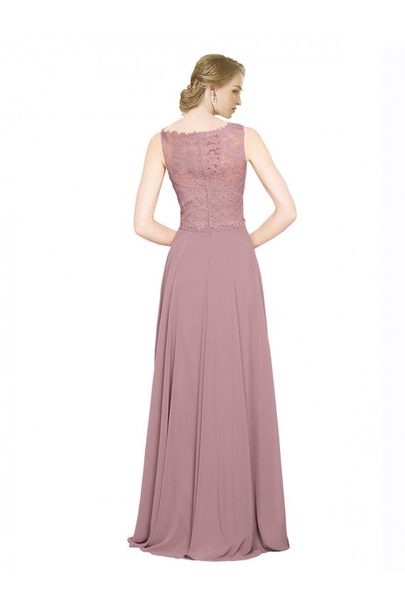 Sydney Long A-Line Chiffon Bridesmaid Dress / Prom Dress with Sleeveless Lace Crop Top