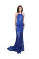 Sydney High Neck Long Open Back Lace Bridesmaid Dress / Prom Dress with Train