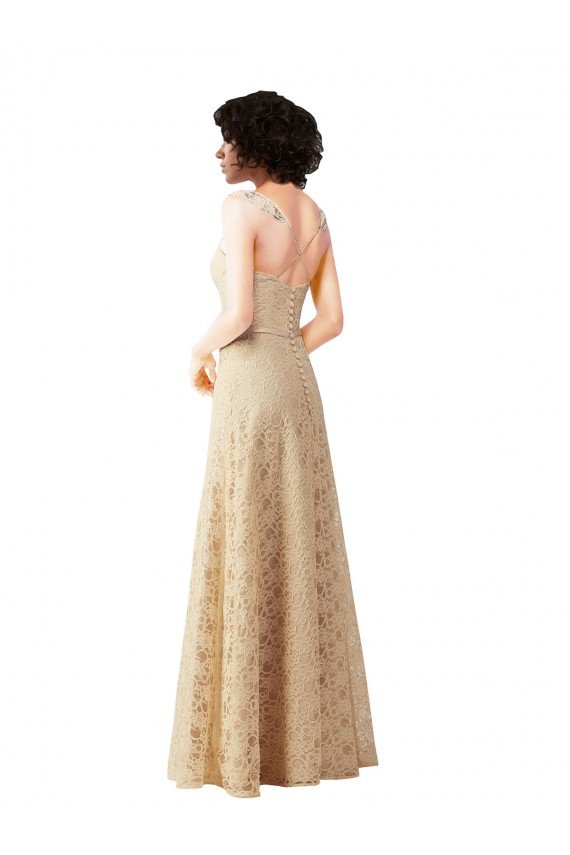 Sydney Lace A-Line Long Bridesmaids Dress with Satin Waistband