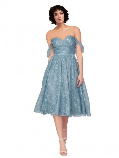 Shop Off the Shoulder Sweetheart Chantilly Lace Midi Length Cocktail Bridesmaid Dress Sydney