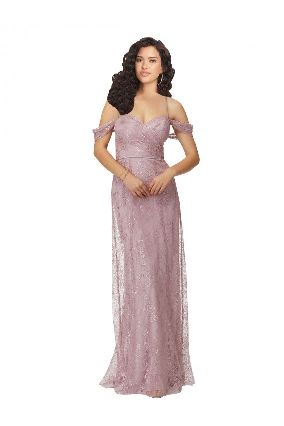 Sydney Sweetheart Chantilly Lace Bridesmaid Dress with Off the Shoulder Sleeves