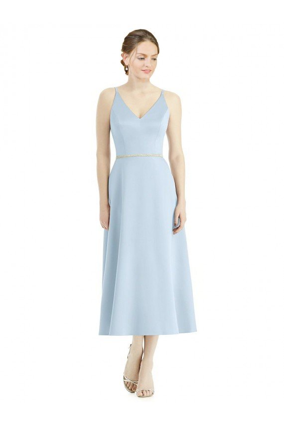 Sydney Short Tea Length V-Neck Satin Bridesmaid Dress