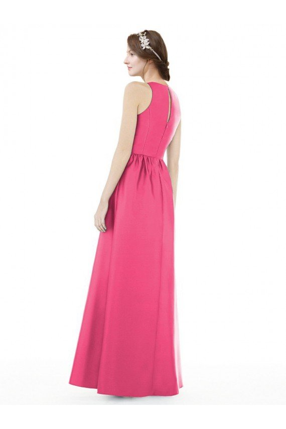 Sydney Jewel Neck Keyhole Back Sleek Long Satin Bridesmaid Dress