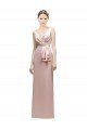 Sydney Sleeveless V-Neck Long Satin Bridesmaid Dress with Draped Bodice and Tiered Bow
