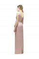 Sydney Sleeveless V-Neck Long Satin Bridesmaid Dress with Draped Bodice and Tiered Bow