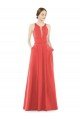 Sheer V-Neck Tulle Illusion Long Satin Bridesmaid Dress