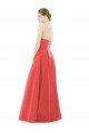 Sheer V-Neck Tulle Illusion Long Satin Bridesmaid Dress