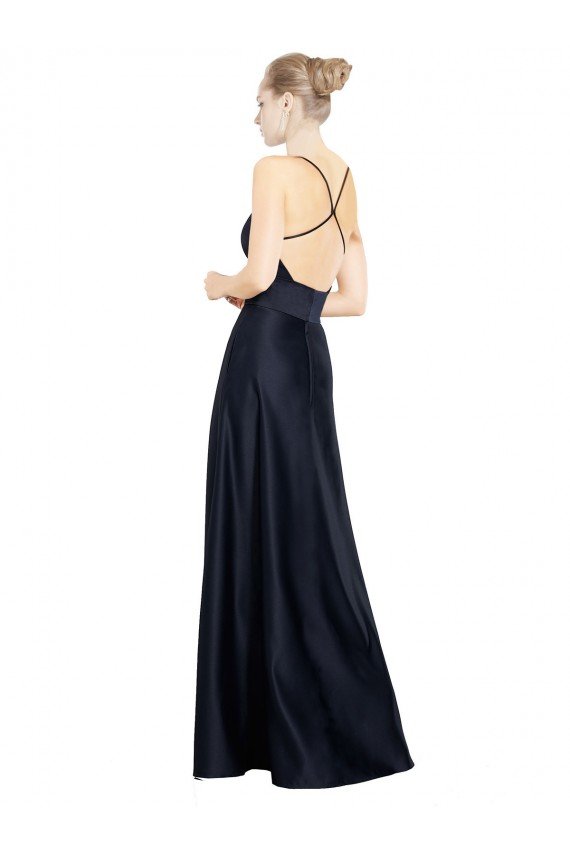 Sydney Sexy Satin Bridesmaids Dress with Deep V-Neckline and Strappy Back