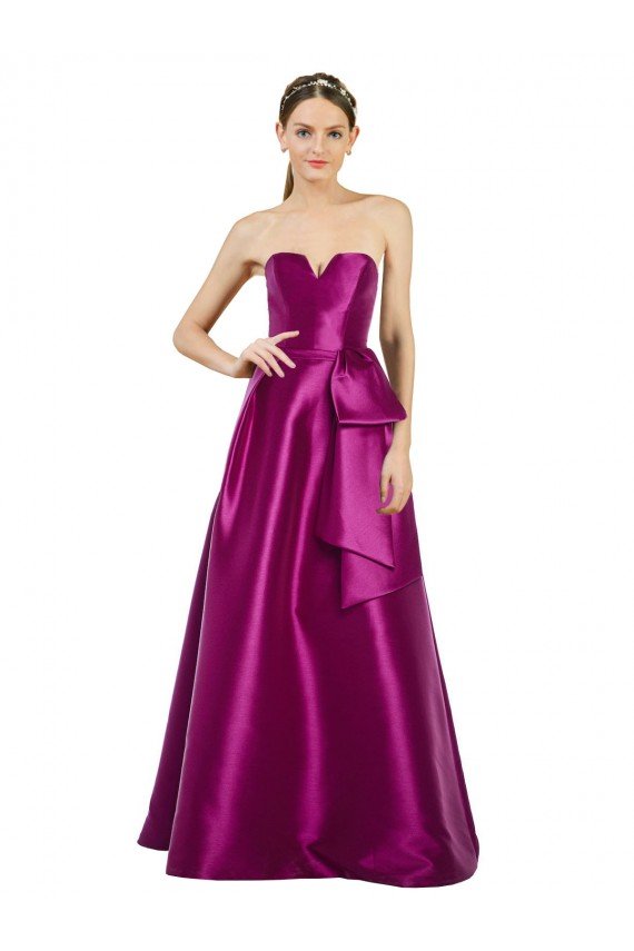 Sydney Sleeveless V-Neck Long Satin Bridesmaid Dress / Prom Dress with Bow Waist