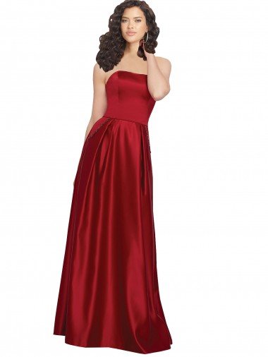 Sydney Strapless Satin Bridesmaids Dress with Beaded Pocket and Soft Pleating