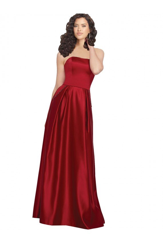 Sydney Strapless Satin Bridesmaids Dress with Beaded Pocket and Soft Pleating