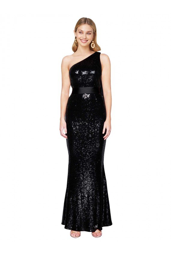 Sydney Draped One Shoulder Long Full Length Formal Sequin Bridesmaid Dress / Prom Dress