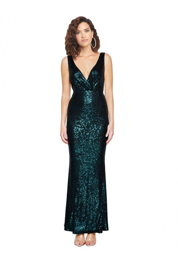 Sydney V-Neck Full Length Formal Sequin Bridesmaid Dress / Prom Dress with Draped Back