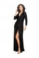 Sydney Deep V-Neckline Full Back Long Sleeves Sparkling Formal Sequin Bridesmaid Dress / Prom Dress with High Slit