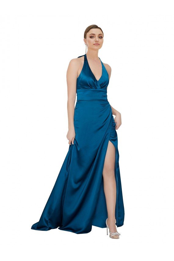 Sydney Halter Neck Formal Silky Satin Bridesmaid Dress / Prom Dress