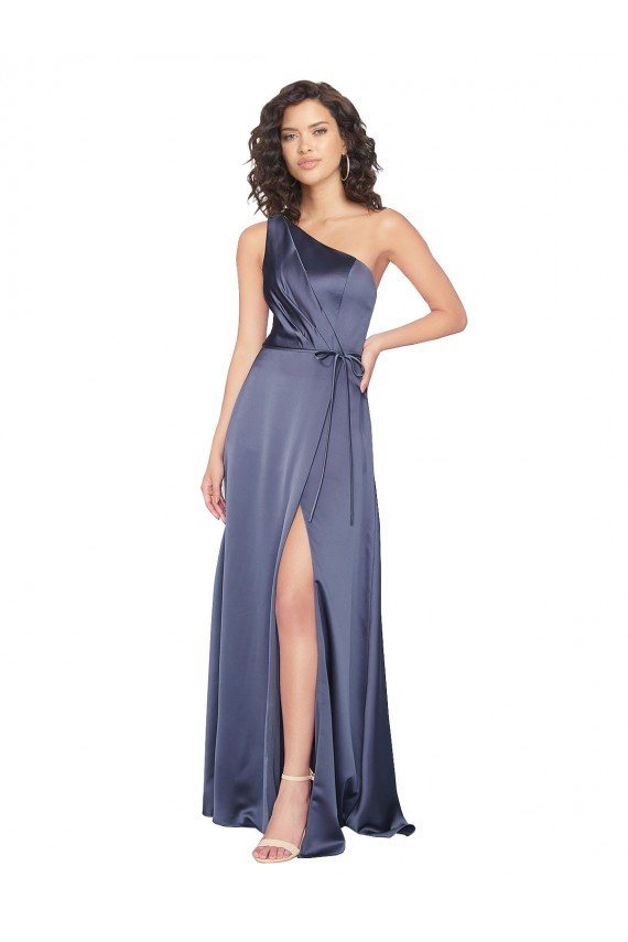 Sydney Draped Formal Silky Satin Bridesmaid Dress / Prom Dress with Tied Waist