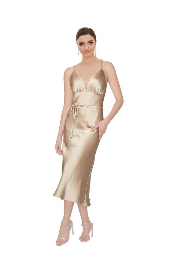 Sydney Empire Waist Formal Silky Satin Cocktail Midi Bridesmaid Dress / Prom Dress