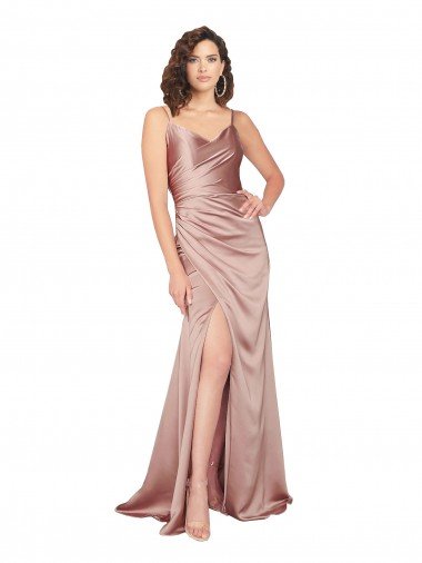 Sydney Floor Length Formal Silky Satin Bridesmaid Dress / Prom Dress with Front Skirt Slit