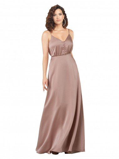 Sydney Subtle V-Neckline Formal Silky Satin Bridesmaid Dress with Front Button Detail