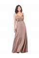 Sydney Subtle V-Neckline Formal Silky Satin Bridesmaid Dress with Front Button Detail