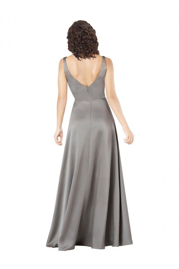 Sydney Plunging V-Neckline Long A-Line Formal Silky Satin Bridesmaid Dress / Prom Dress