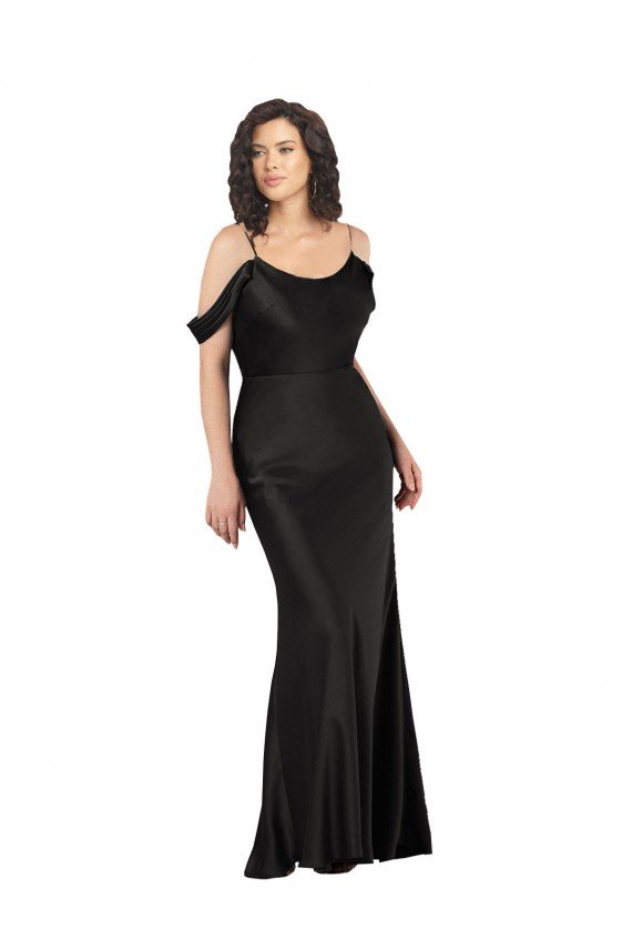 Sydney Off the Shoulder Sleeves Formal Silky Satin Bridesmaid Dress / Prom Dress with Skirt Slit