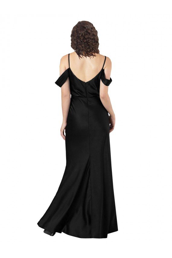 Sydney Off the Shoulder Sleeves Formal Silky Satin Bridesmaid Dress / Prom Dress with Skirt Slit