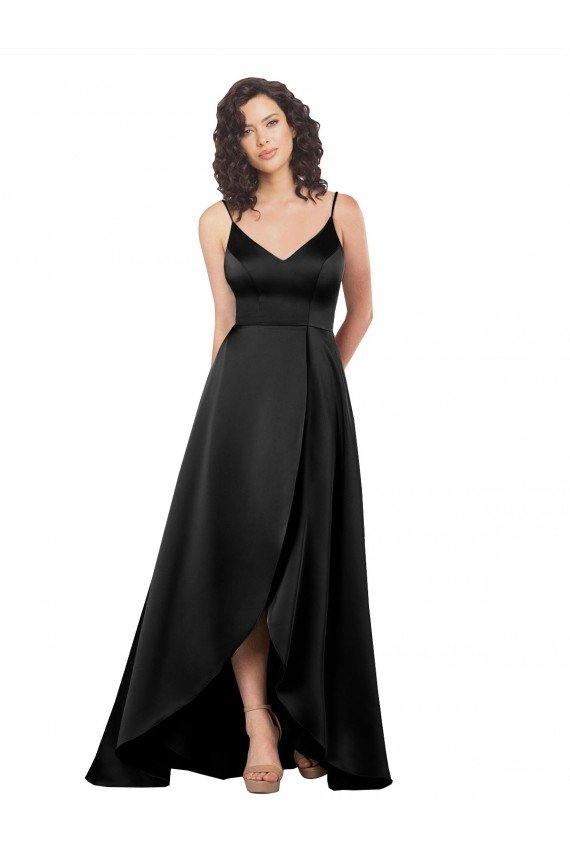 Sydney High Low V-Neckline Formal Silky Satin Tulip Bridesmaid Dress / Prom Dress with Wrap Skirt