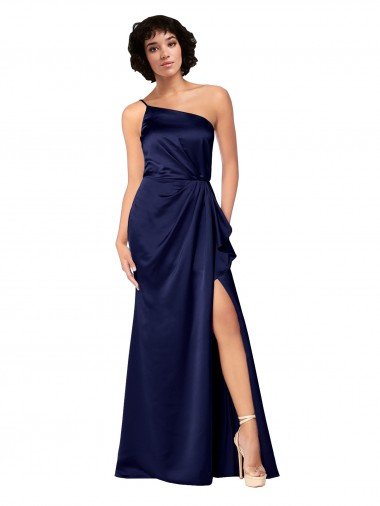 Sydney One Shoulder Formal Silky Satin Bridesmaid Dress / Prom Dress with Skirt Slit