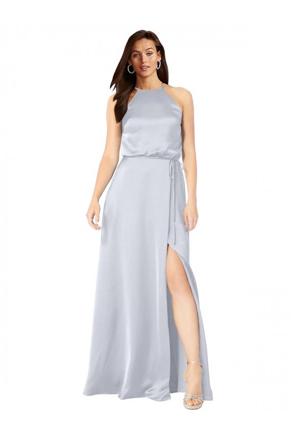 Halter Neck Formal Silky Satin Bridesmaid Dress with Strappy Back