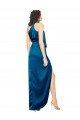 Sydney High Halter Neck Formal Silky Satin Bridesmaid Dress / Prom Dress with Sash Overlay and Side Split