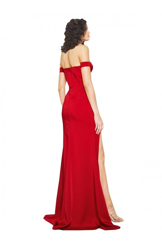 Sydney Off the Shoulder Sweetheart Bustier Style Formal Silky Satin Bridesmaid Dress / Prom Dress with Side Split