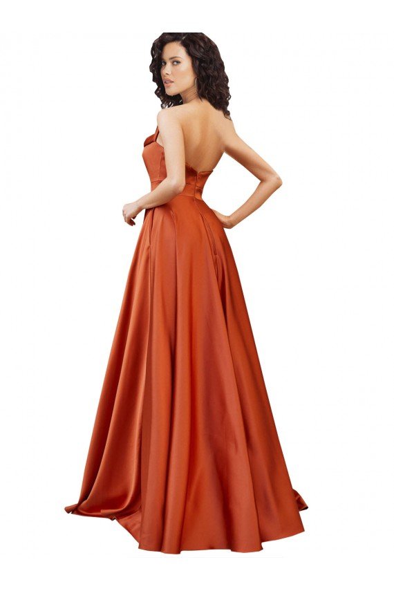 Sydney Strapless Sweep Train Formal Silky Satin Bridesmaid Dress / Prom Dress with Pleats