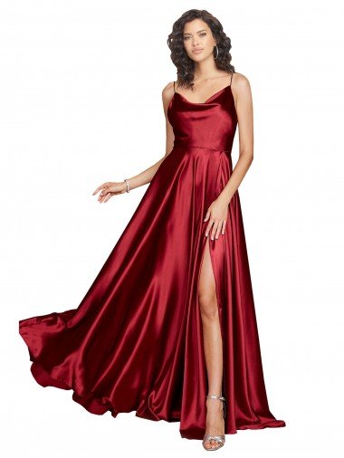 Sydney Cowl Neckline Long Formal Silky Satin Bridesmaid Dress / Prom Dress with Spaghetti Straps