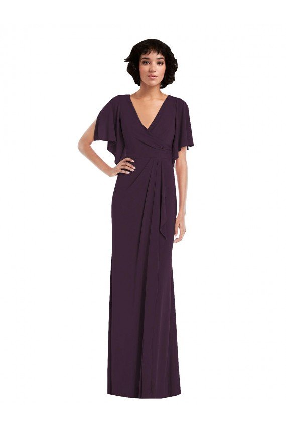 Sydney Faux Wrap Split Sleeves Formal Maxi Spandex Bridesmaid Dress / Prom Dress with Cascade Skirt