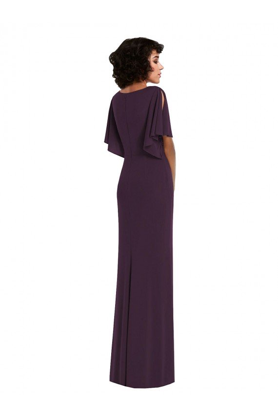 Sydney Faux Wrap Split Sleeves Formal Maxi Spandex Bridesmaid Dress / Prom Dress with Cascade Skirt