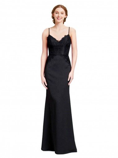 Sydney Long Chiffon Bridesmaid Dress / Prom Dress with Lace Bodice and Curved V-Neckline