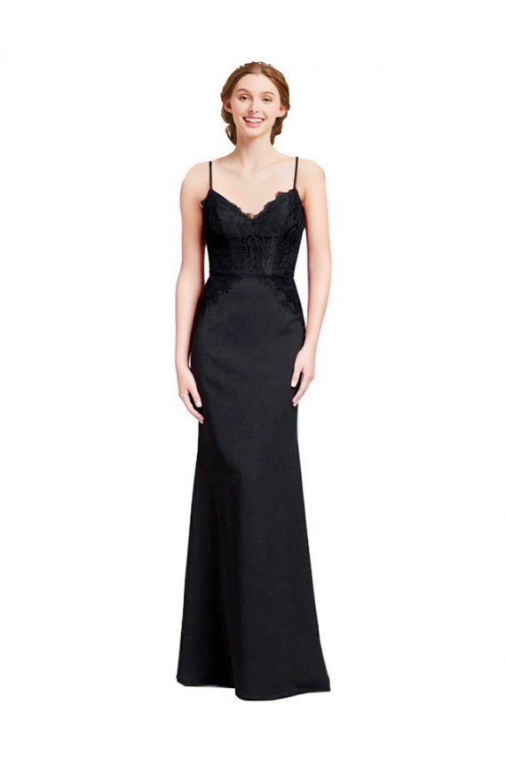 Sydney Long Chiffon Bridesmaid Dress / Prom Dress with Lace Bodice and Curved V-Neckline