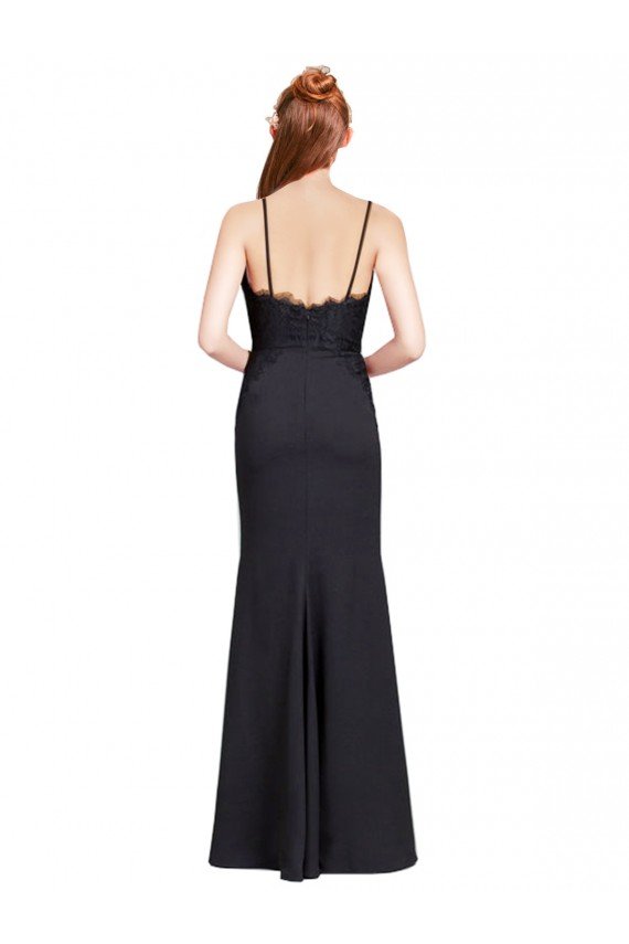Sydney Long Chiffon Bridesmaid Dress / Prom Dress with Lace Bodice and Curved V-Neckline