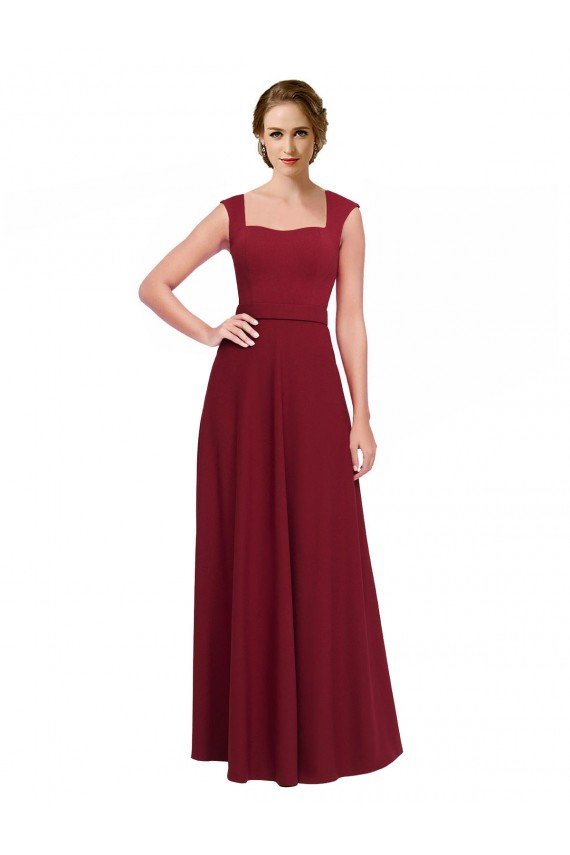 Sydney Square Neck Subtle Cap Sleeeves Crepe Bridesmaid Dress / Prom Dress