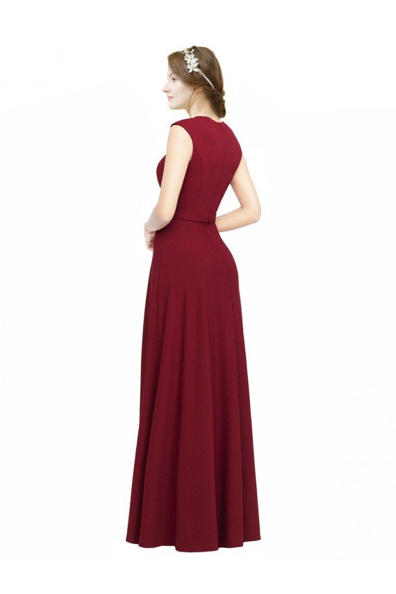 Sydney Square Neck Subtle Cap Sleeeves Crepe Bridesmaid Dress / Prom Dress