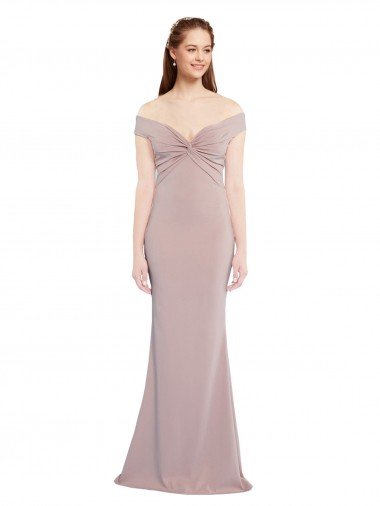 Sydney Knotted Off the Shoulder Formal Crepe Bridesmaid Dress / Prom Dress with Cut-Out Back