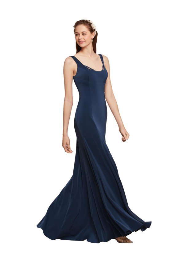 Sydney Fit and Flare Long Formal Crepe Bridesmaid Dress / Prom Dress with Round Neck