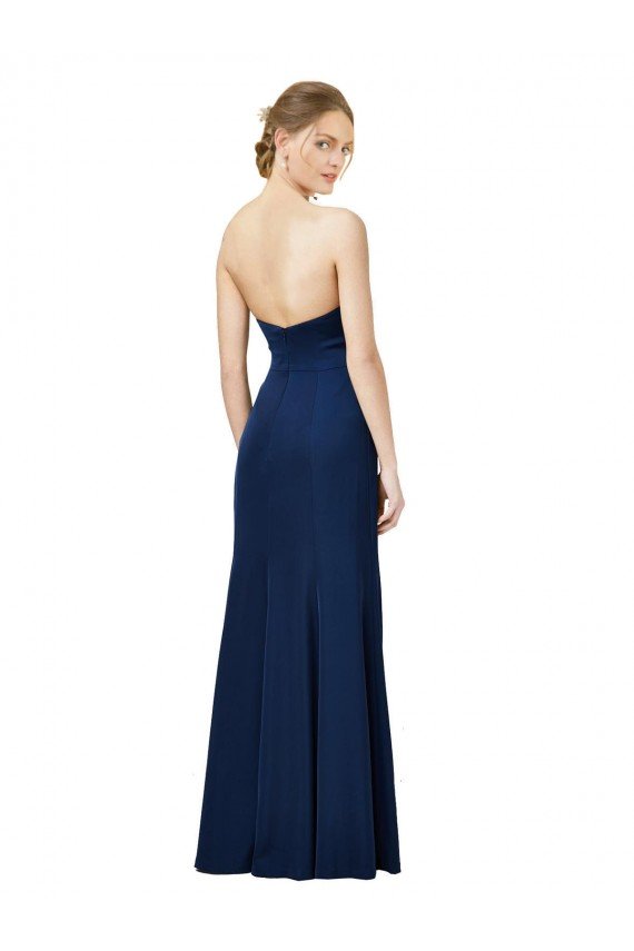 Sydney Strapless Fit and Flare Long Formal Crepe Bridesmaid Dress / Prom Dress with Knot and Slit