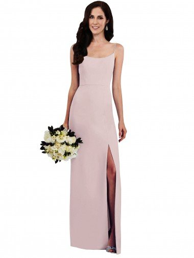 Sydney Spaghetti Strap V Back Formal Crepe Bridesmaid Dress / Prom Dress with Front Slit